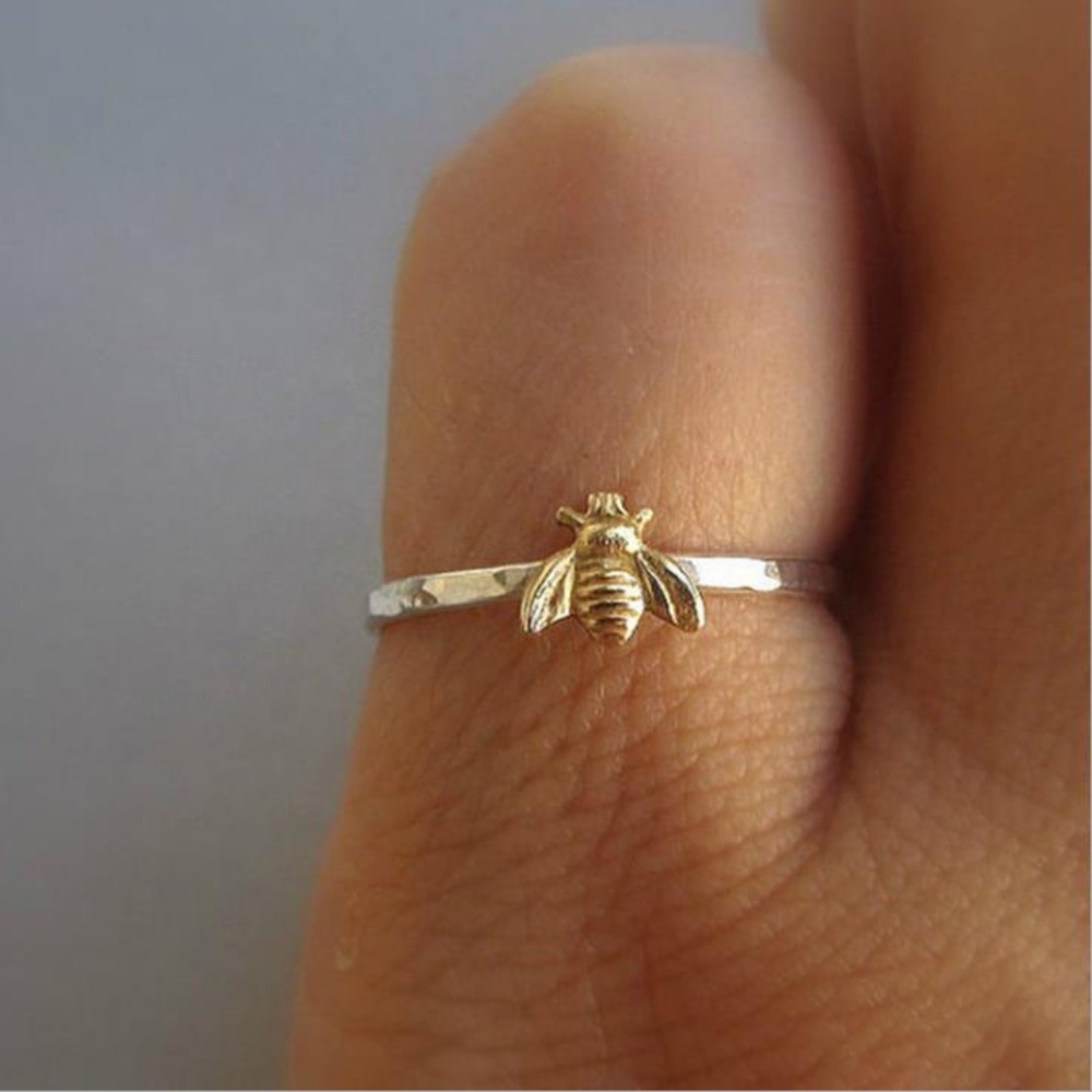 NEW 925 Sterling Silver Two Tone Gold Bee Ring